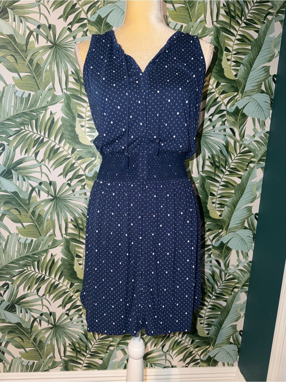 Liz Claiborne Navy Polka Dot Sleeveless Mini Dress S